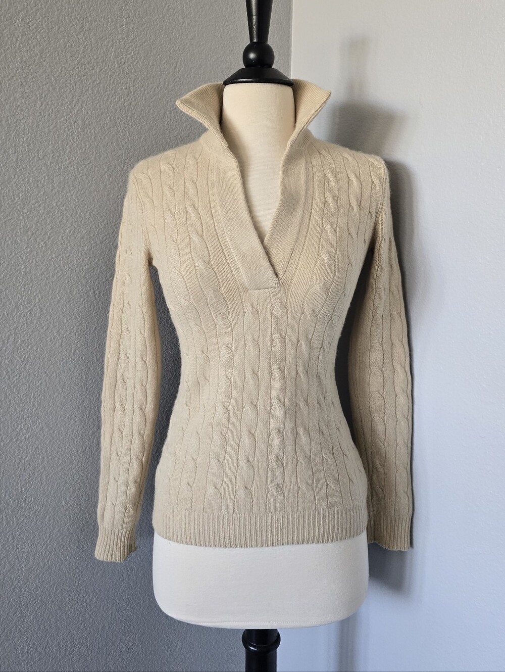 Ralph Lauren Collection Black Label 100% Cashmere Cable Knit Collar Sweater XS - Picture 3 of 5